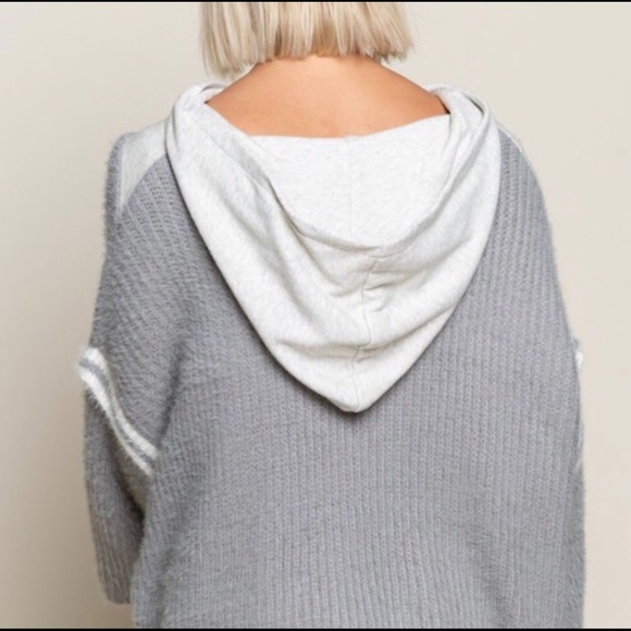POL Gray/Oatmeal Mohair Hooded Sweater in Medium - Picture 7 of 7
